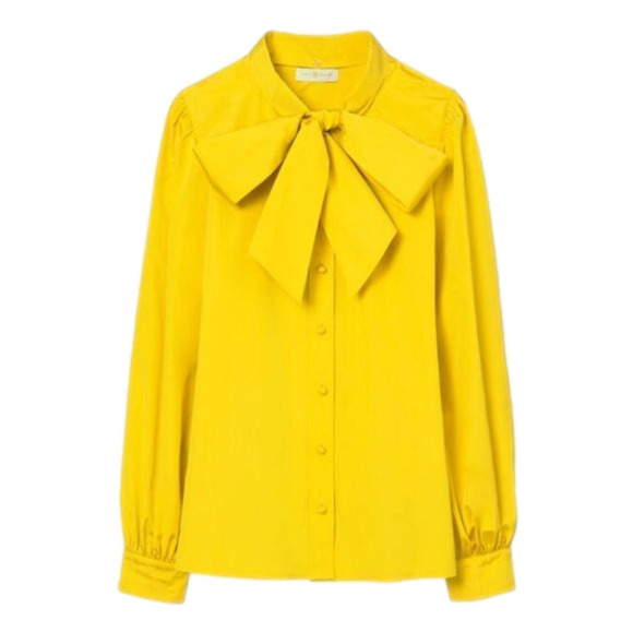 Tory burch taffeta Blouse Bright Bold Sunny Yellow Removable Versatile Bow 4 - Picture 1 of 16